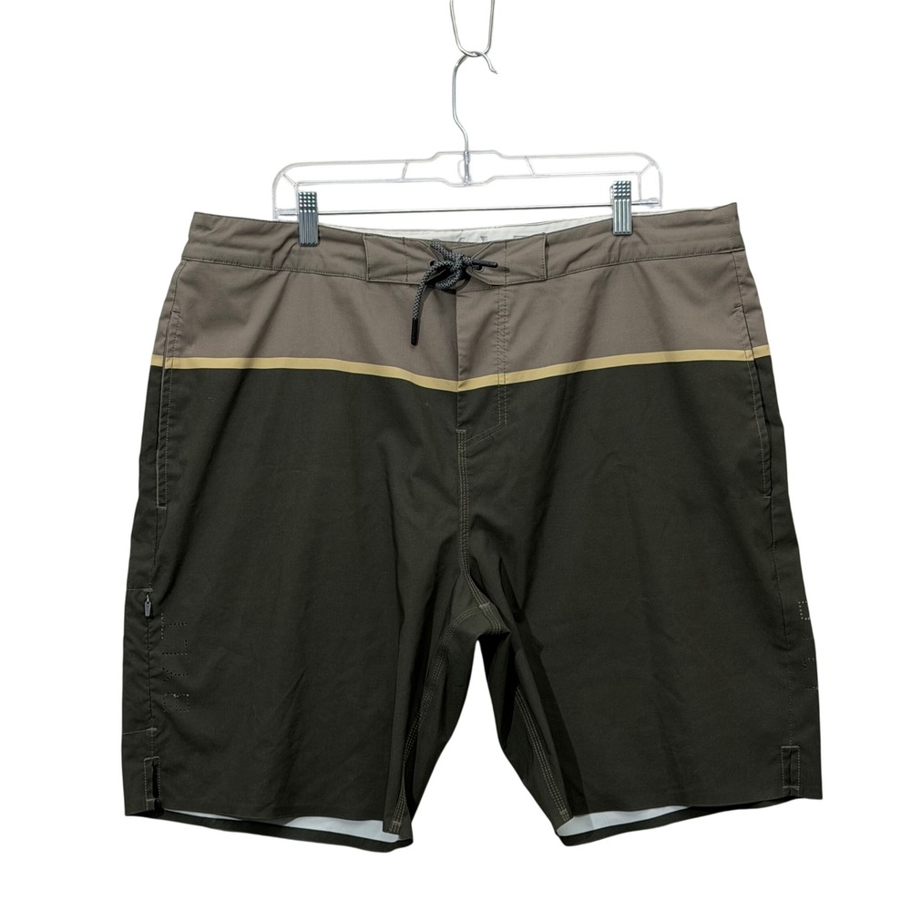 BYLT Coastal Boardshorts Men XXL Brown Olive Swim Trunks Colorblock‎ Surf Tech